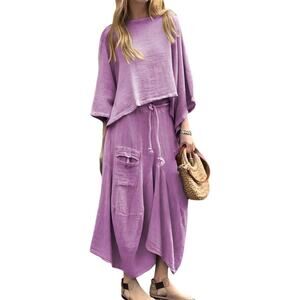 NWT ~ Lavender Purple Gauze Boho 2 Piece Hippie Chic Top & Skirt Set ~ Plus 5XL
